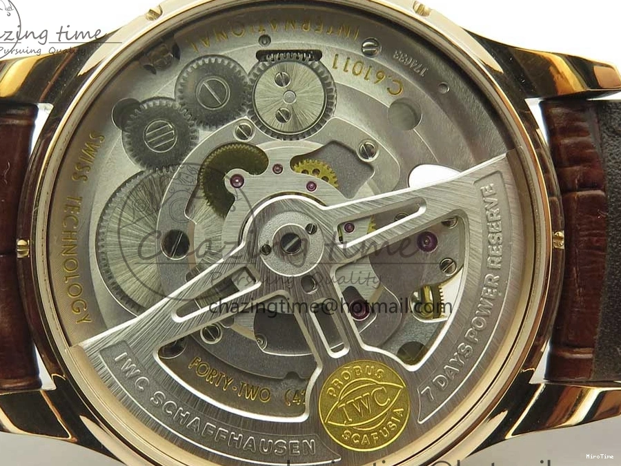 MIROTIME 0223 Portuguese Tourbillon IW504602 RG ZF Best Edition White Dial on Brown Leather Strap Stretchable 7178